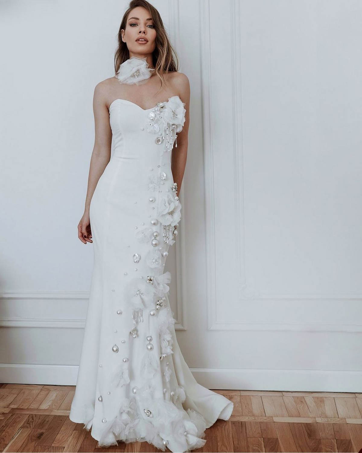 Fabulous Mermaid Wedding Dresses Big Pearls Sweetheart Neck Bridal Gowns Bohemian Country Handmade Flowers Bride Dress