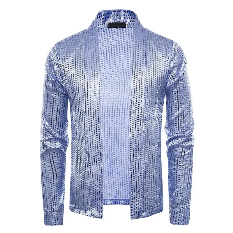 Mens Sequin Buttonless Cardigan Thin Long Sleeved Knit Shirt Mens Performance Wear Large Top 240615