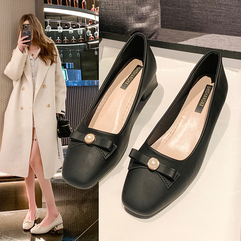 Fashion single shoes new spring and autumn all matching square head simple temperament all matching single shoes women