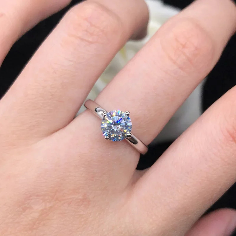 Solid 14K White Gold AU585 Womens Ring Four Claw Diamond Simple Proposal 240521