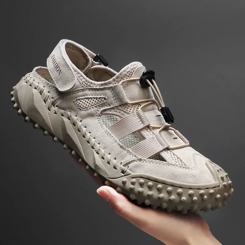 Hollow Out Summer Flats Genuine Leather Mens Casual Shoes Outdoor Men Leather Sandals for Men Handmade Beach Shoes Roman Shoes 240620