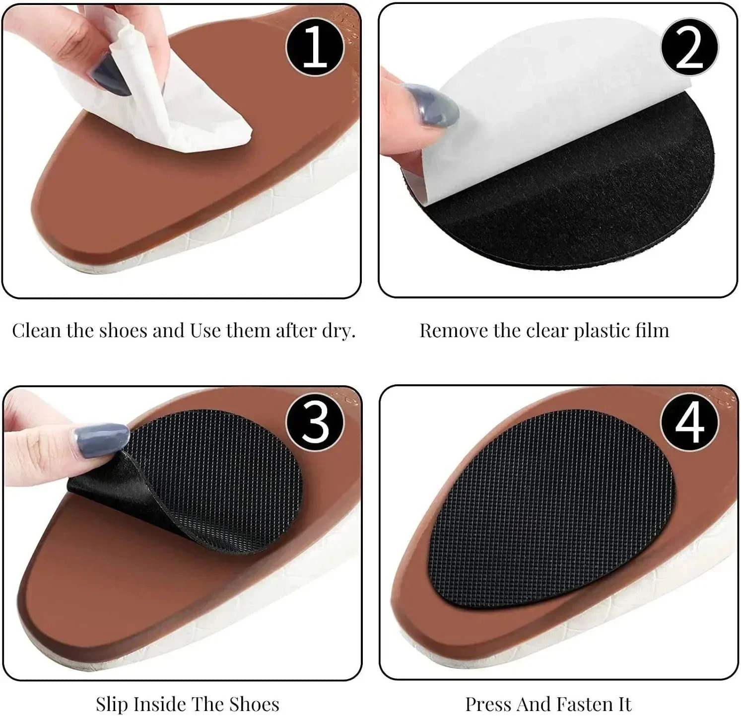 210Pcsbalck No-adhesive High Heel Sticker Women Female Oxford Anti-Slip Heel Sole Protector Feet Care Outsole Shoe Paddings 240620
