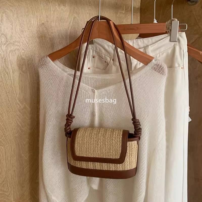 Fashionable women's designer retro multifunctional summer woven straw bag beach vacation beach bag high-end single shoulder diagonal cross small 