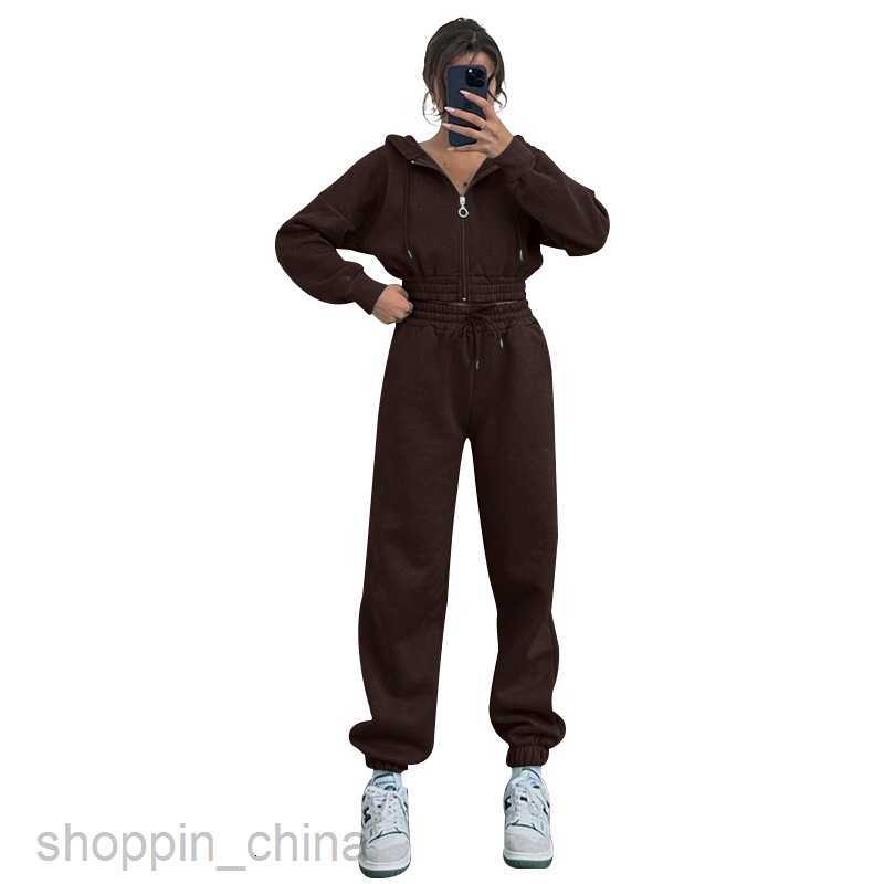 Women Tracksuits Fashionable solid color sports jogging suit Autumn/Winter New Hooded Zipper Waist Sweater Women's Fashion Casual Sports Set Sets