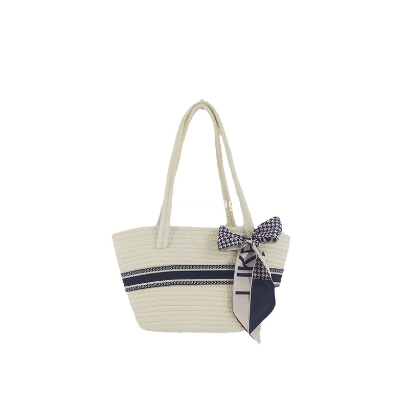 Designer Women's Fashion New Classic Large Capacity Vegetable Basket Grass Woven Bag Leisure Beach Tote Bag Bowtie Handheld One Shoulder Crossbod
