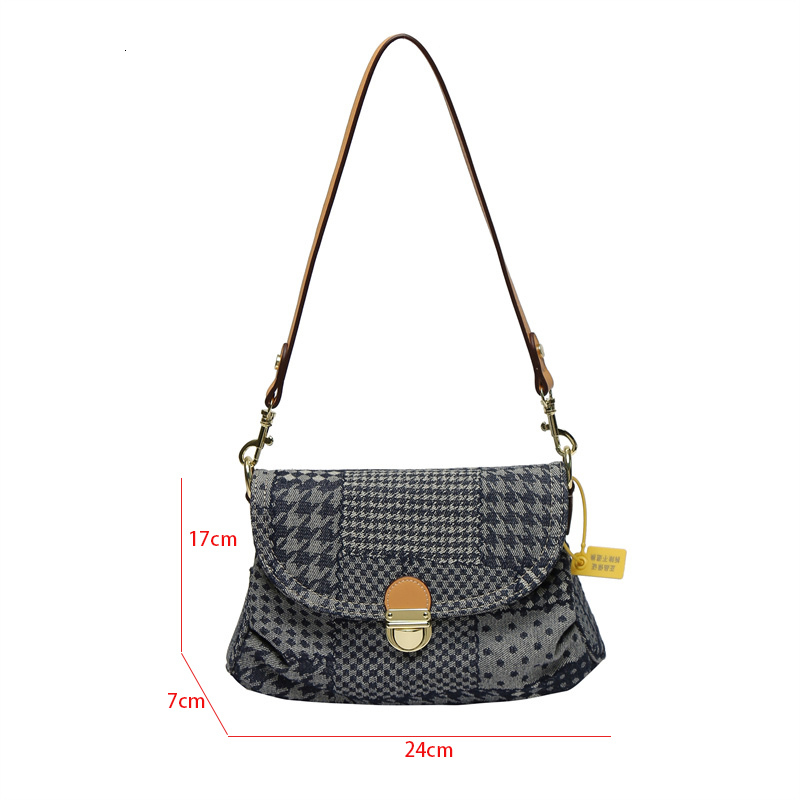 Jeans Designer Vintage Houndstooth Pattern Women 's Shoulder Flap Zipper Denim Handbag Underarm Bag Shopper Tote H6.21#38.4 ddmySept ddmySept