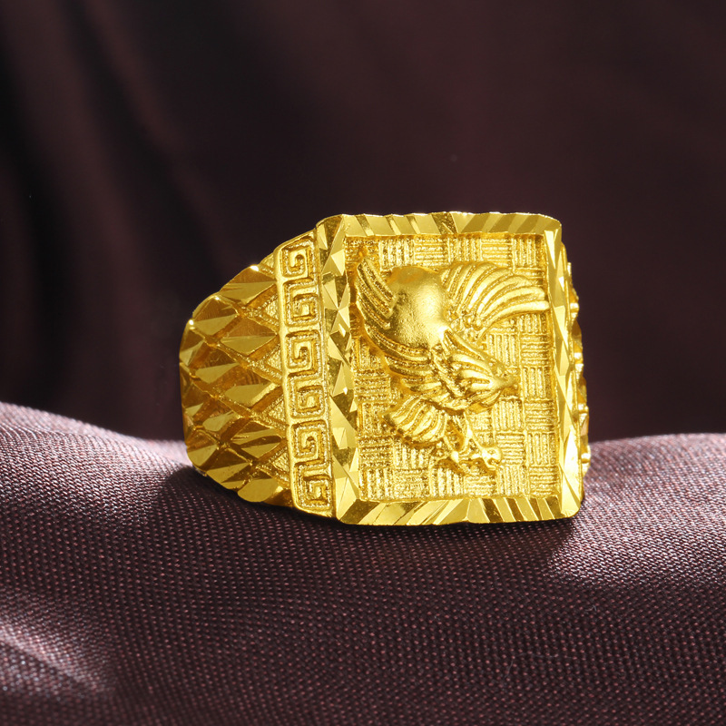 Real 100% Pure 24K Gold Color Eagle Ring for men brother women Jewelry open Engagement Wedding finger rings oro puro de 24 k