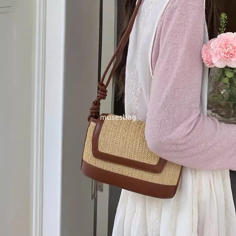 Fashionable women's designer retro multifunctional summer woven straw bag beach vacation beach bag high-end single shoulder diagonal cross small 