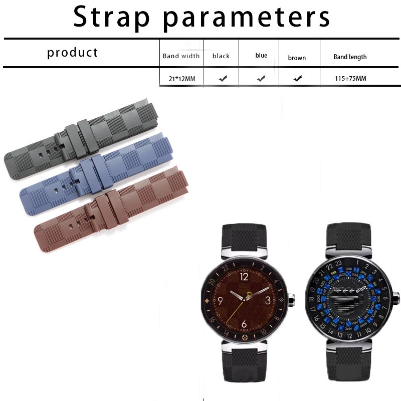 21x12 interface MM silicone rubber strap for TAMBOUR IN BLACK | Tambour mens quartz watch strap Q114K0 Diving watch belt 240617