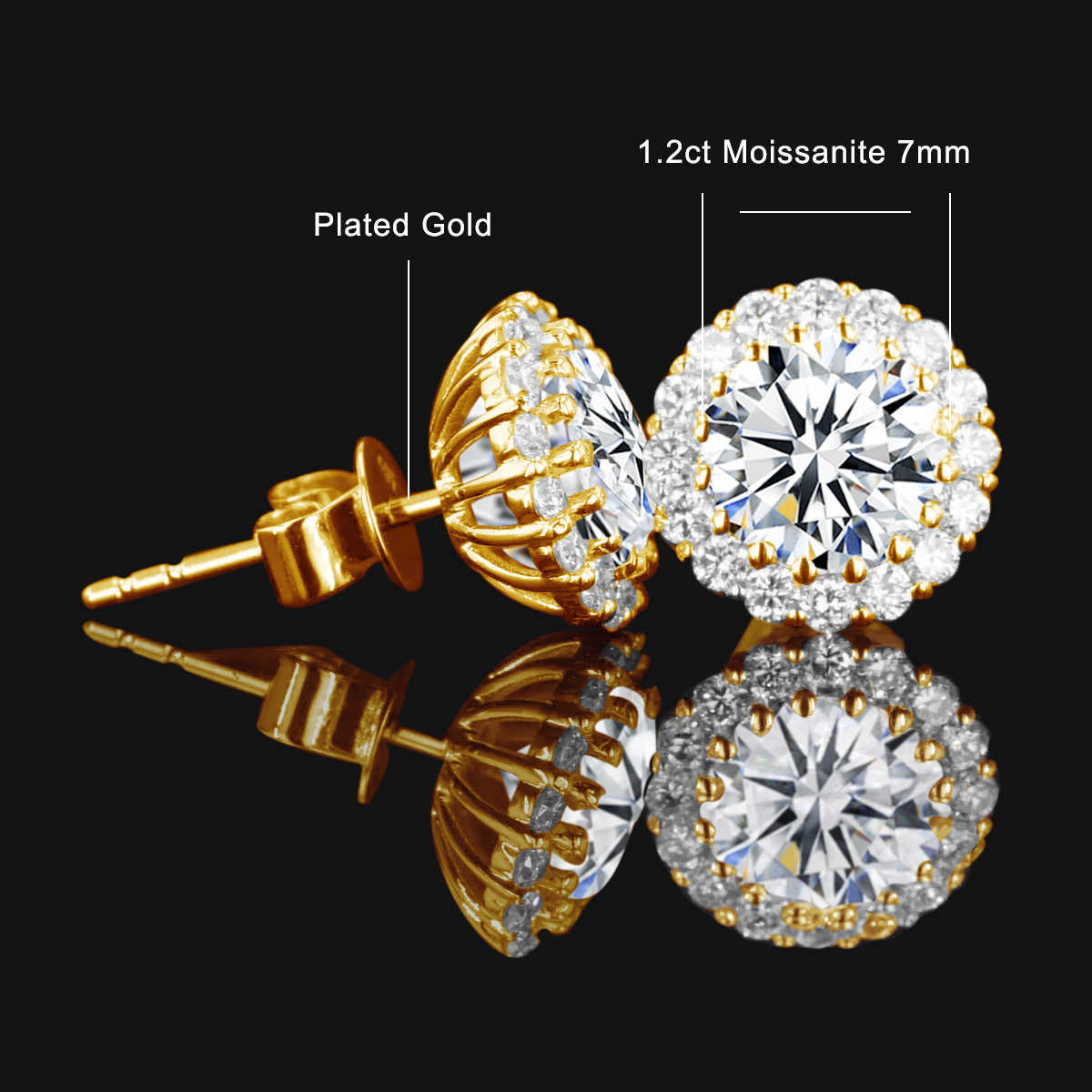 Quality Fine Jewelry Sier Woman D VVS1 1.2 Moissanite Dias Stud Earrings Women Gold