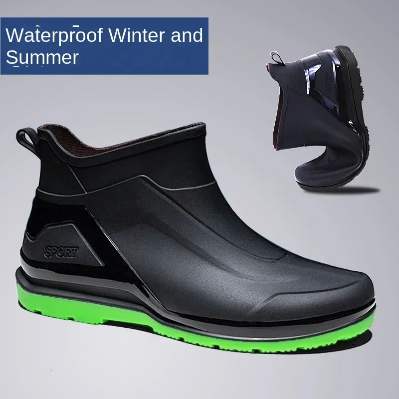 Mens Short Barrel Rain Boots Four Seasons Durable Waterproof Anti Slip Rubber Shoes Outdoor Fishing Rain Shoes 240621