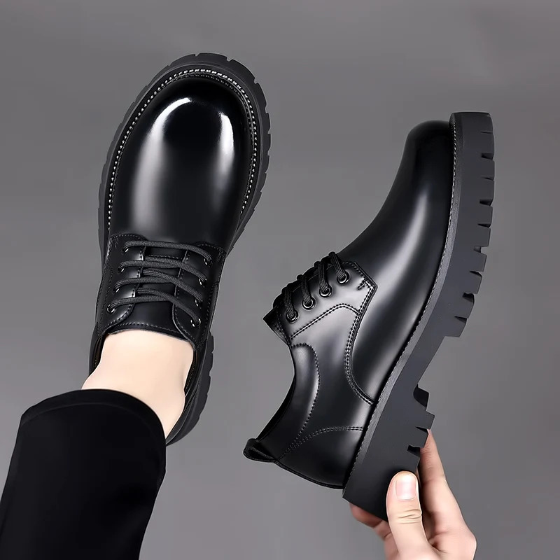 Spring Outdoor Mens Leather Shoes Platform Oxfords Male Derby Shoes Casual Sneakers Mens Lace Up Thick Soled Formal Dress Shoes 240621