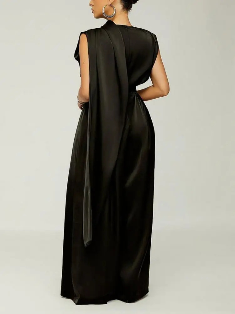 Bohohipei Female Stylish Shawl Collar Party Evening Jumpsuits Women Summer Sleeveless Casual Elegant Office Jump Suits 240618