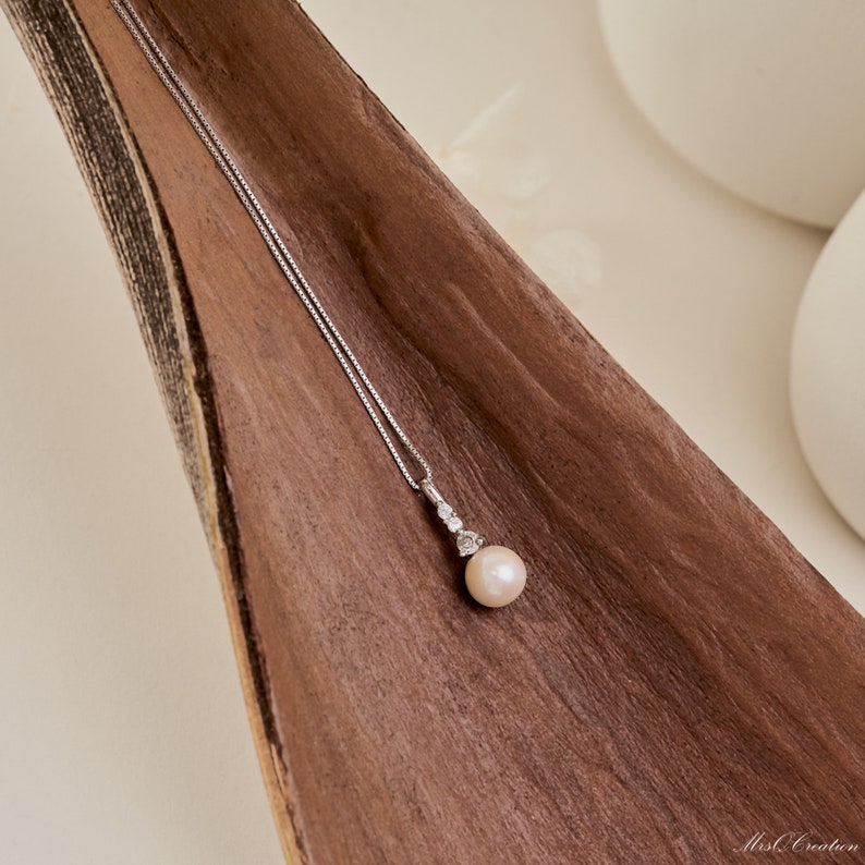 Sterling Silver Pearl Necklace with Diamond, Bridal Wedding Necklace, Mothers Day Gift, Bridesmaid Gift