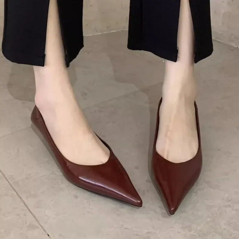 New Womens Boat Shoes Pointed Toe Pumps Kitten Heel Dress Silver Office Black Spring Autumn 240620