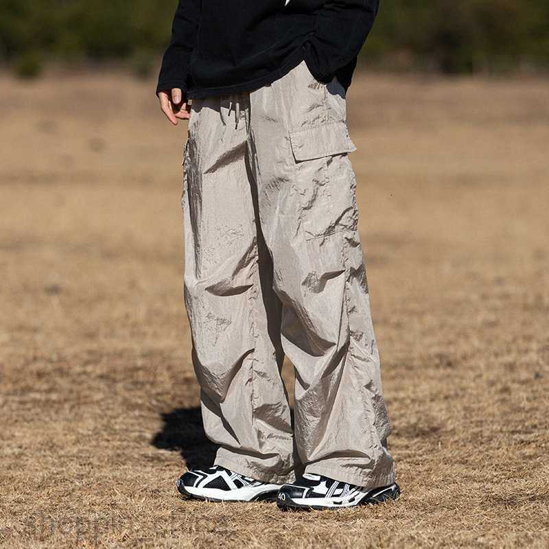 Men's Pants Leisure sports pants man outdoor mountain style metal micro wrinkled workwear pants male spring new trendy brand loose casual long pa