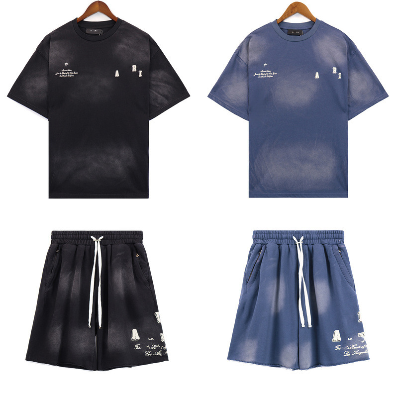 Designer Men's Tracksuits Vintage Washed Letter Print Tops Tracksuit Summer Mens Womens Loose Shorts and T Shirt Set