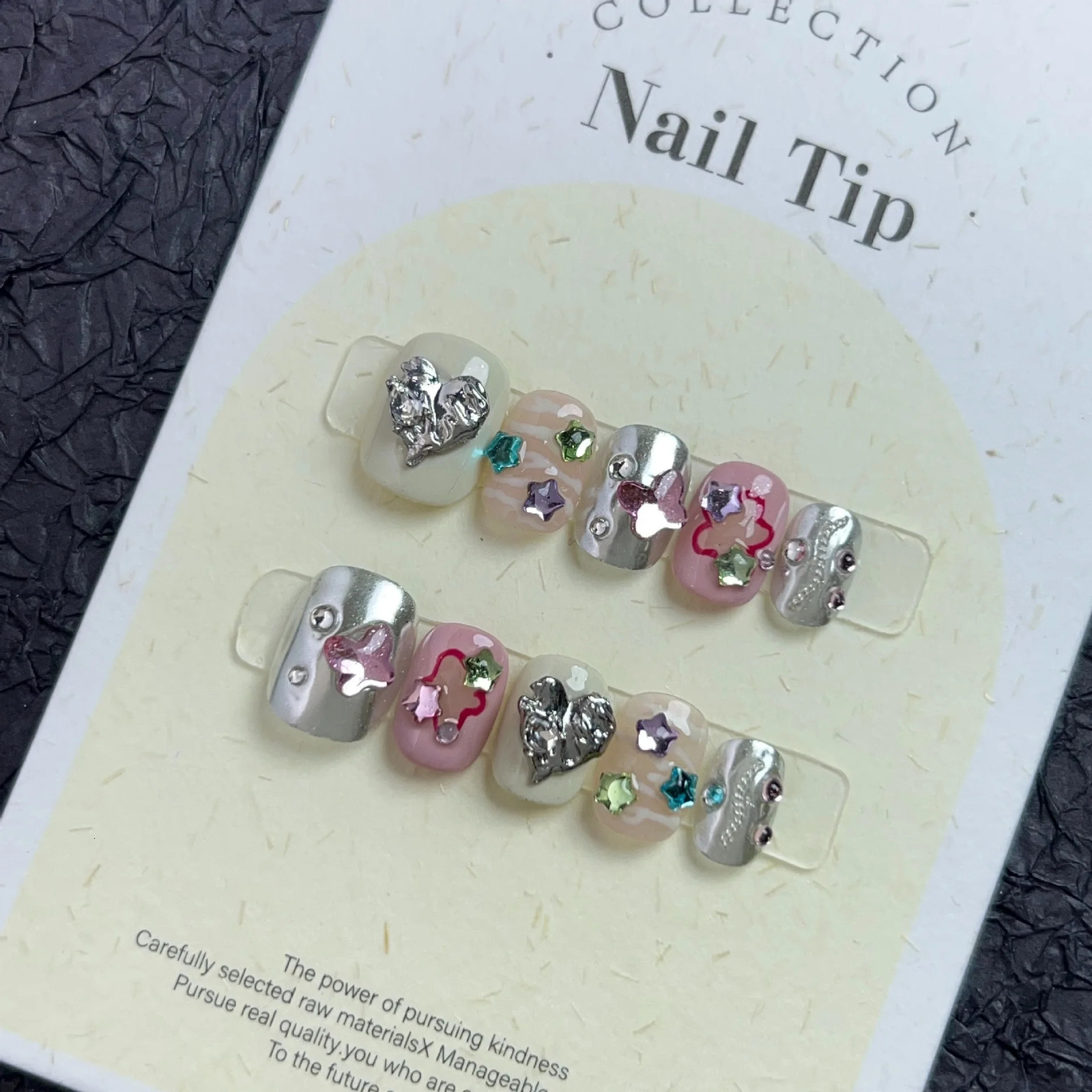 10Pcs Short Sweet and Cool Handmade Press On Nails Full Cover Round Head Fake Nail Artificial Manicure Wearable Nail Tips 240620