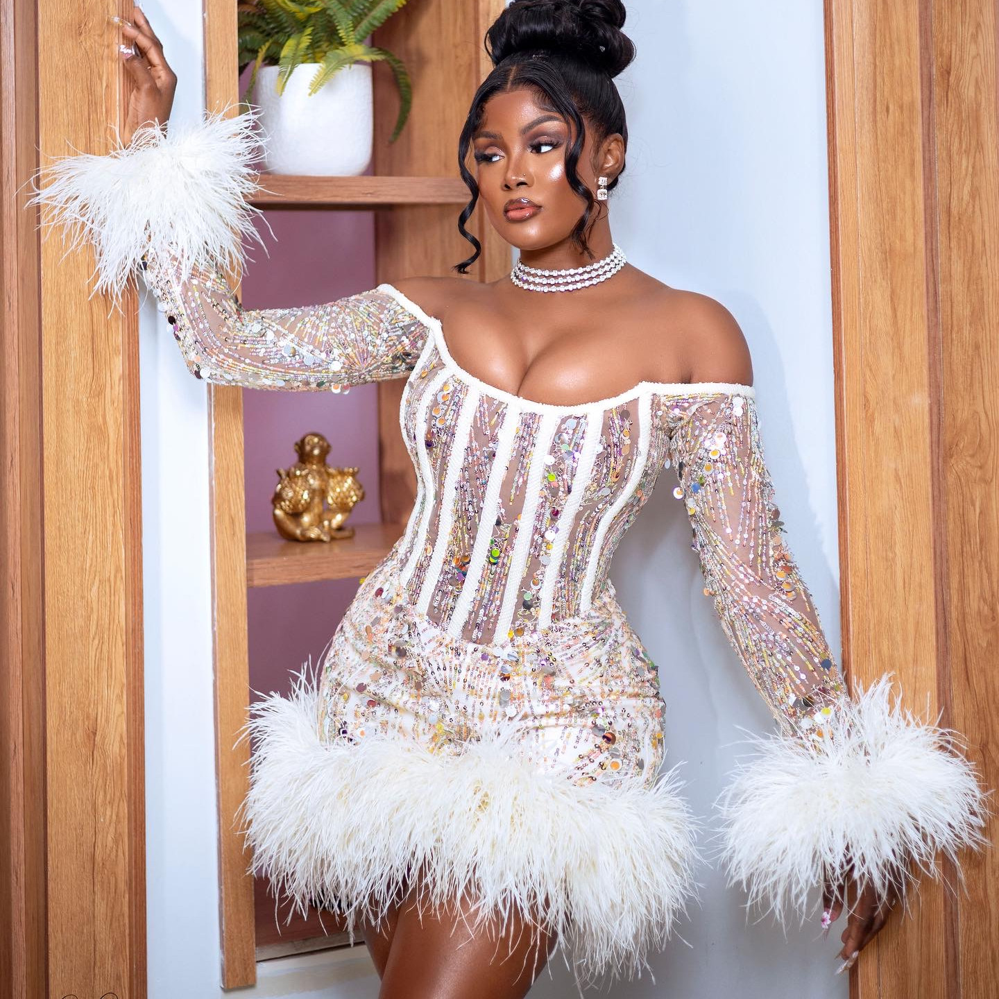 2024 White Homecoming Dresses Prom Evening Mermaid Sequined Feather Short Mini Party Graduation Cocktail Birthday Holiday Club Gowns Dress ZJ1134