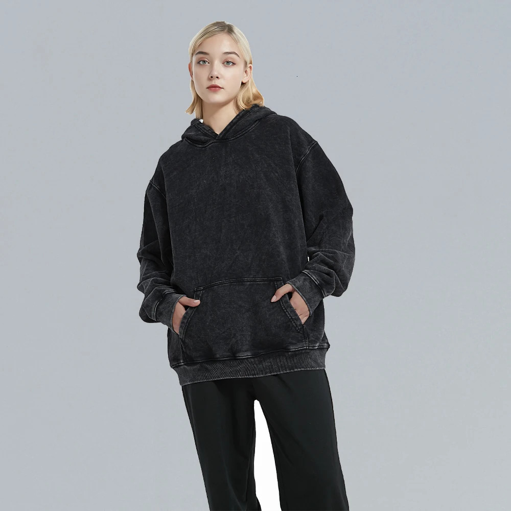 100% Cotton Mens Clothing Vintage Black Acid Wash Hoodies Men Women Oversized Hip Hop Sweatshirts Casual Pullover Y2K Clothes 240617