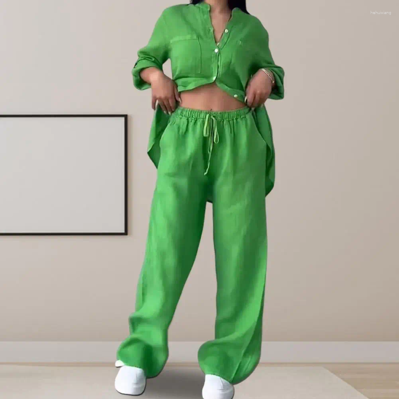 Two Piece Pants Stand-Up Collar Outfit: Versatile Homewear Set For Comfortable Chic Commute