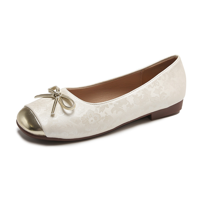 Square head flat flat fashion shoes 2024 new summer all-match sweet bow comfortable Mary Jane women's shoes