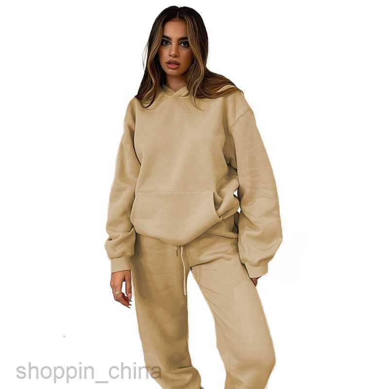 Women's Tracksuits Fashion solid color sports jogging suit Solid Color Hooded Pullover Long sleeved Sweetheart Cotton Feet Closing Long Pants Set