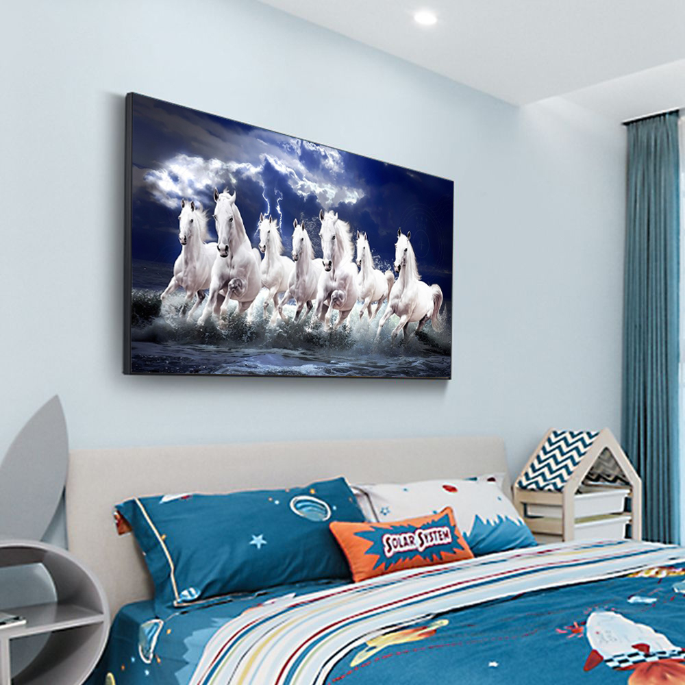 White Running Horse Animals Oil Painting HD Print on Canvas Poster Wall Art Picture for Living Room Sofa Cuadros Decor