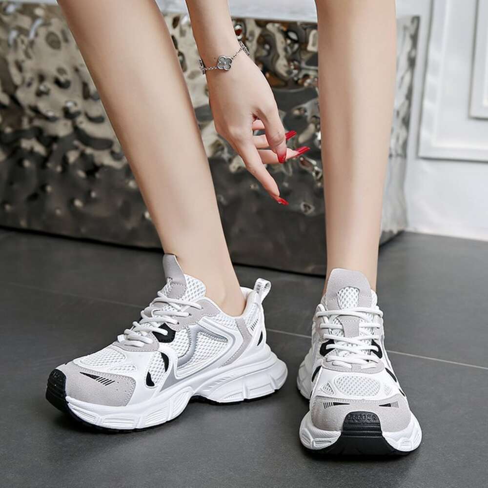 Thick soled fashionable dad 2024 new easy to match silver gray casual sports trendy shoes for women