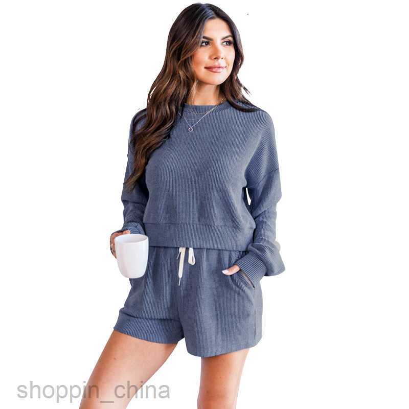 Women's Tracksuits Fashion solid color sports jogging suit Solid Round Neck Pullover Long Sleeve Sweater Women's Fashion Casual Shorts Sets