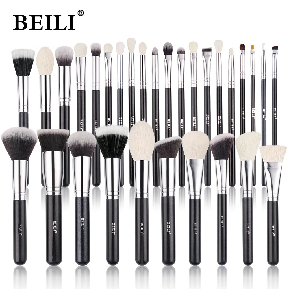 BEILI Black Makeup brushes set Professional Natural goat fiber hair brushes Foundation Powder Contour Eyeshadow make up brushes 240620