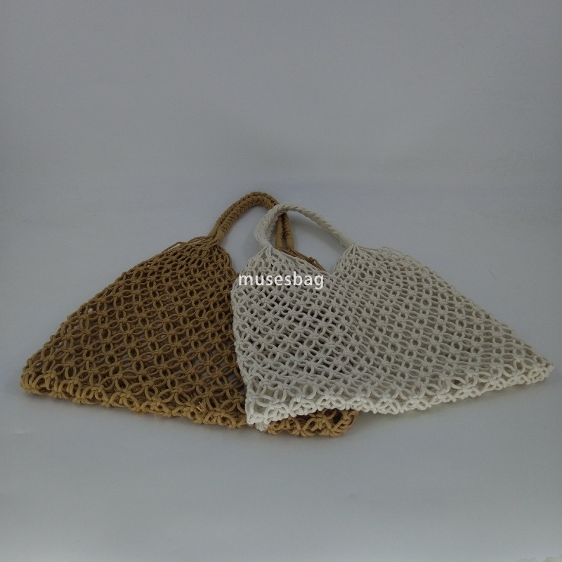 High quality women's designer large capacity one shoulder portable leisure hollowed out travel vacation chic style cotton thread handmade woven b