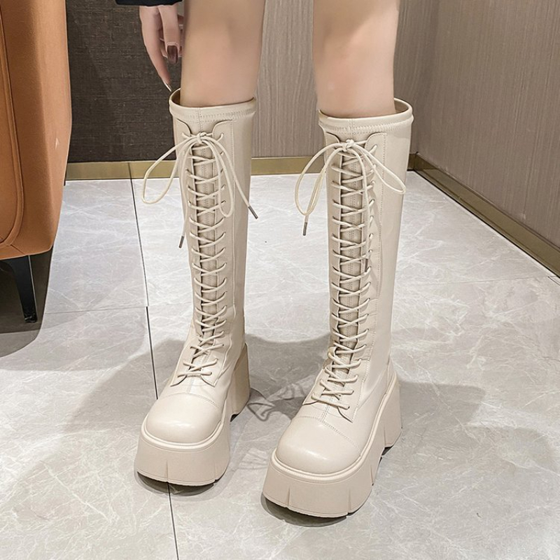 Mid Calf Women Winter Woman Ankle Boots Soft Lace-up Zipper Botas Mujer Platform Heel Ladies Shoes