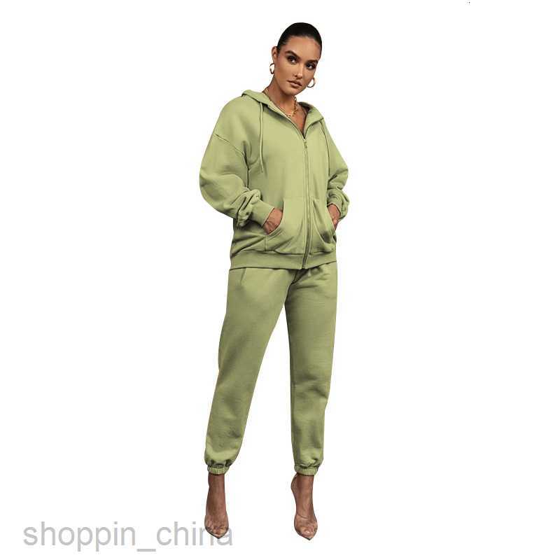 Women's Tracksuits Fashion solid color sports jogging suit autumn winter solid color cardigan hooded pants women urban leisure Plush Long Sleeve 