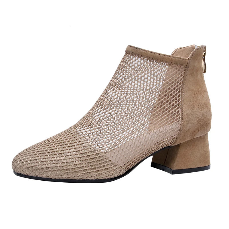 Nice Summer Pop Round Toe Hollow Mesh Breathable Back Zipper Sandals Feminine Comfortable Fashion High Heels for Women's 240620