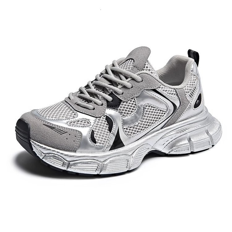 Thick soled fashionable dad 2024 new easy to match silver gray casual sports trendy shoes for women