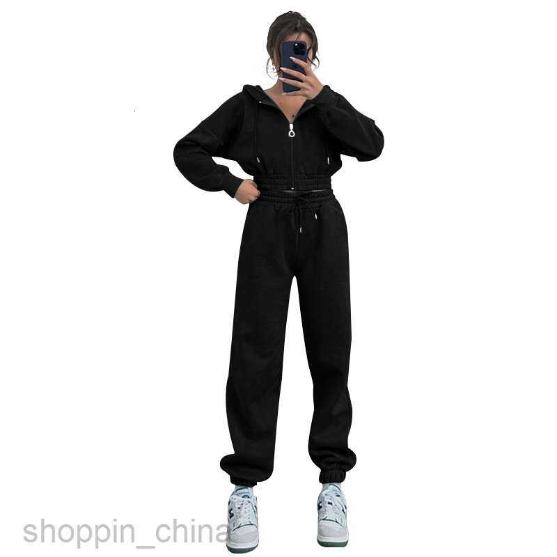 Women Tracksuits Fashionable solid color sports jogging suit Autumn/Winter New Hooded Zipper Waist Sweater Women's Fashion Casual Sports Set Sets