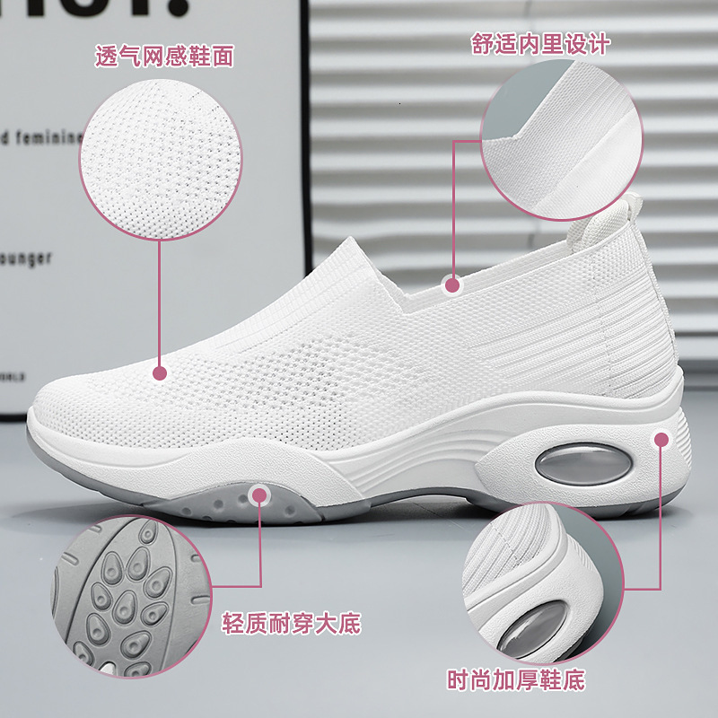 2024 Spring/Summer New Flying Weaving Women's Thick Sole Casual Cloth With One Step Matsuke Shoes