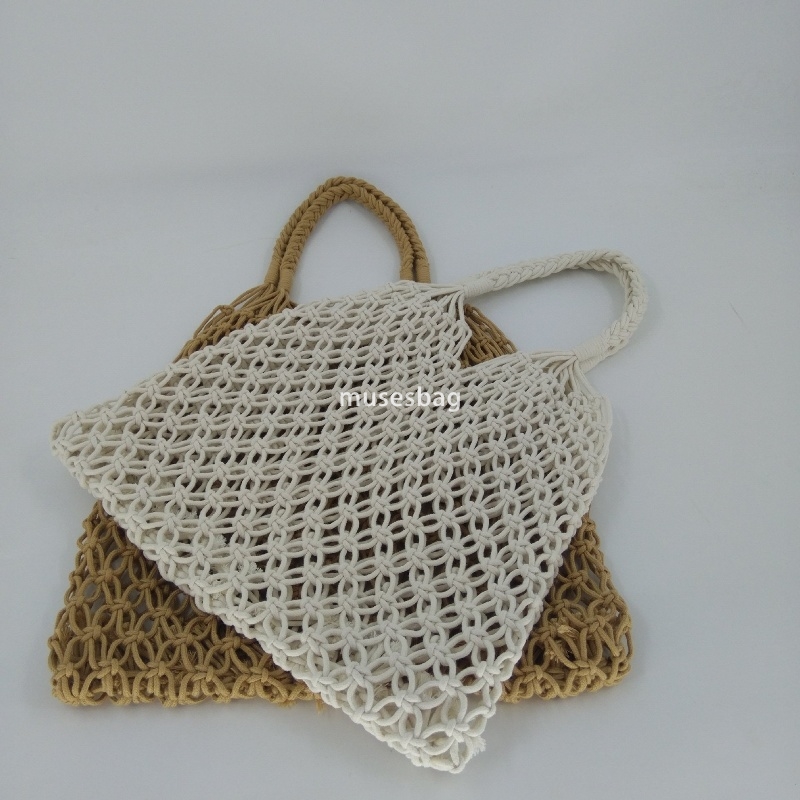 High quality women's designer large capacity one shoulder portable leisure hollowed out travel vacation chic style cotton thread handmade woven b