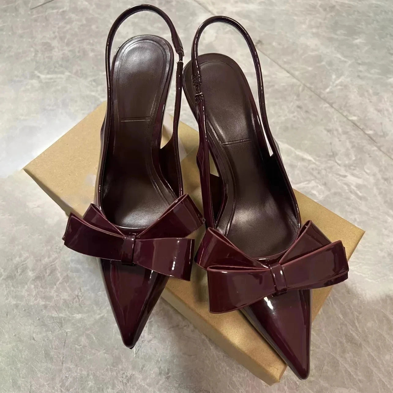 TRAF Red Bow High Heels For Women 2024 Fashion Pointed Toe Leather Stiletto Shoes Female Sexy Slingbacks Pumps Summer 240620