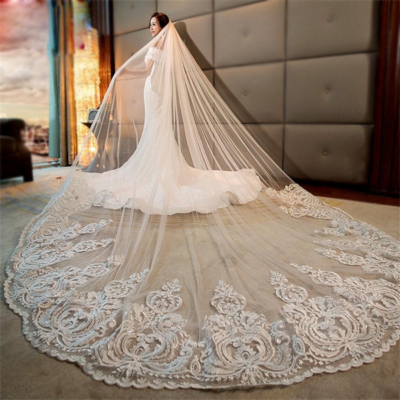 New Arrival Bridal Veil 500cm Length 200cm Width Wedding Veil Appliques One-Layer Wedding Veils With Comb High Quality Cathedral Veil Custom Made