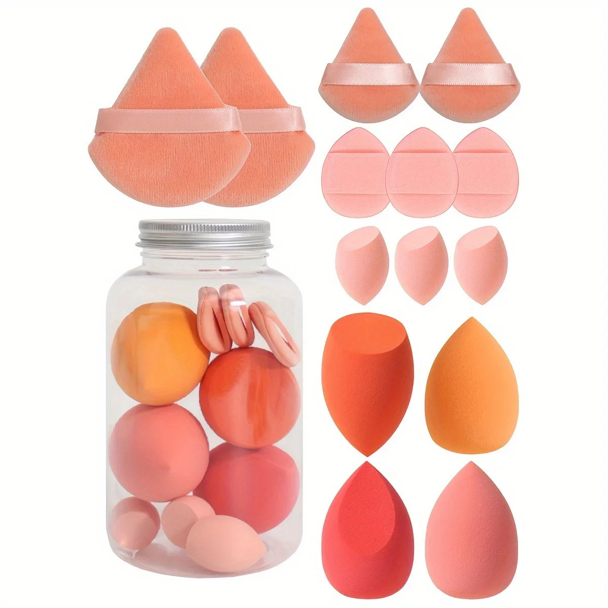 14pcs Makeup Sponge Set With Storage Jar Latex-Free Makeup Sponge Finger Puff Dual-Use Wet Dry Foundation Cosmetic Puffs 240620
