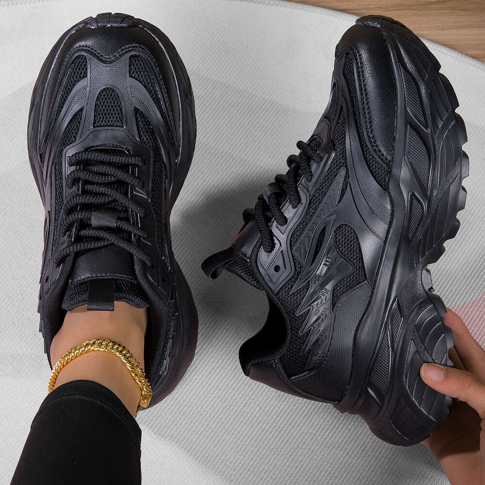 Dad's for Men and Women 2024 New Summer Breathable Thick Elevated Soft Sole Black Casual Sports Shoes