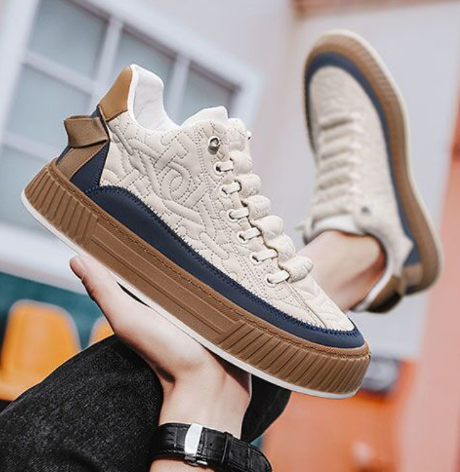Men New Breathable Canvas Trend Versatile White Thick Soled Casual Athleisure Style Board Shoes Trendy Beige Free shipping