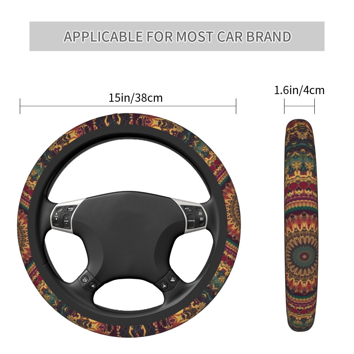 38cm Car Steering Wheel Cover Mandala Elastic Bohemian Boho Braid On The Steering Wheel Cover Case Car Accessories