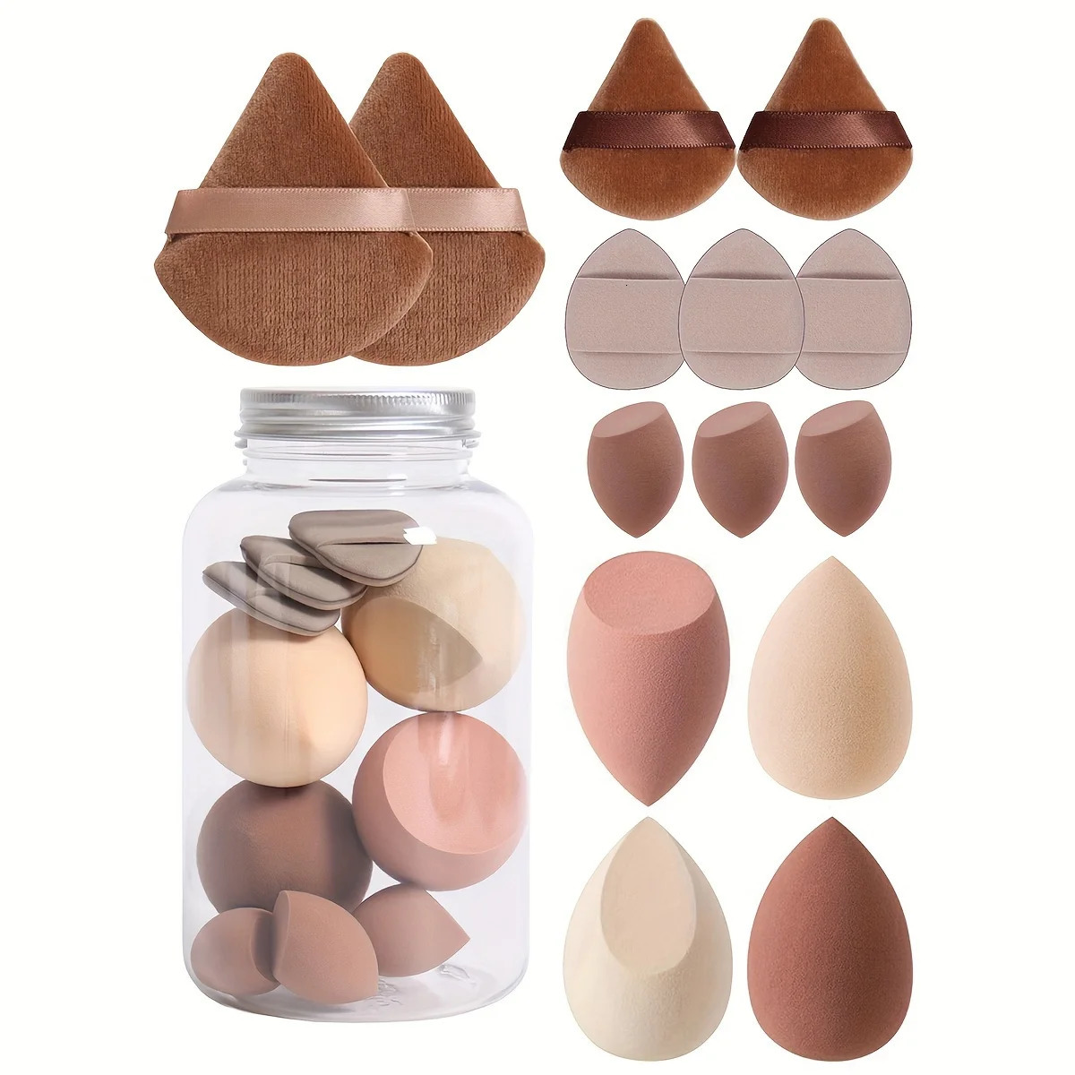 14pcs Makeup Sponge Set With Storage Jar Latex-Free Makeup Sponge Finger Puff Dual-Use Wet Dry Foundation Cosmetic Puffs 240620