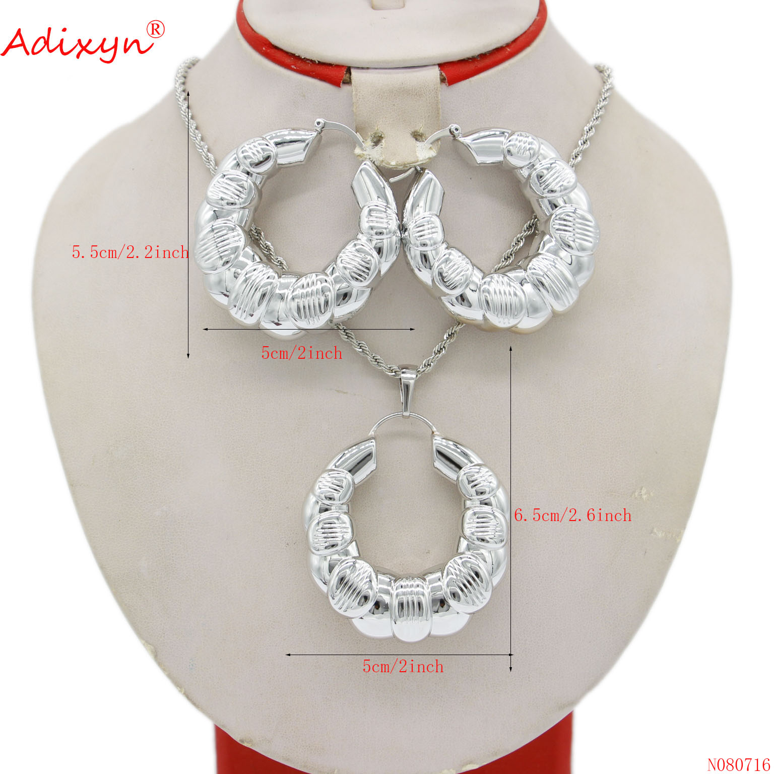 Adixyn Luxury Jewelry Set for Women Pendant Earring Necklace Set Shiny Silver Color Africa Wedding Sets Habesha N080716