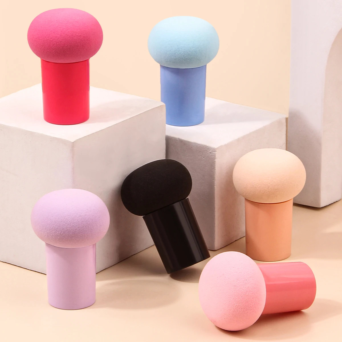 6PCS Lovely Mushroom Head Cosmetic Dual Purpose Soft Powder Puff Blending Foundation Concealer Make Up Sponge 240620