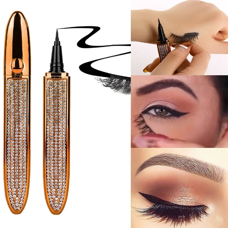 2 In 1 Self Adhesive Eyelashes Eyeliner Pencil Long Lasting No Glue Non Magnetic Quick Drying Eyelashes Sticking Eye Liner Pen 240620