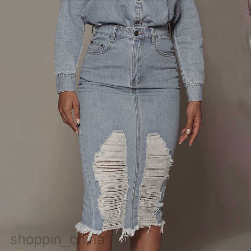 Basic Casual Women Dresses Mid length skirt, blue denim one step skirt fashionable casual women's half skirt summer